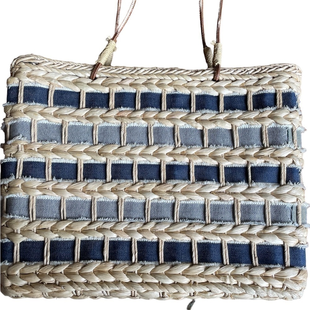 Vintage Aldo Corn Husk and Denim Purse - Picture 4 of 8